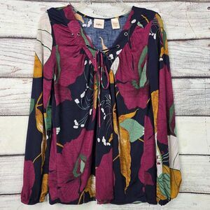 Daytrip Floral Lace Up Long Sleeve Blouse M